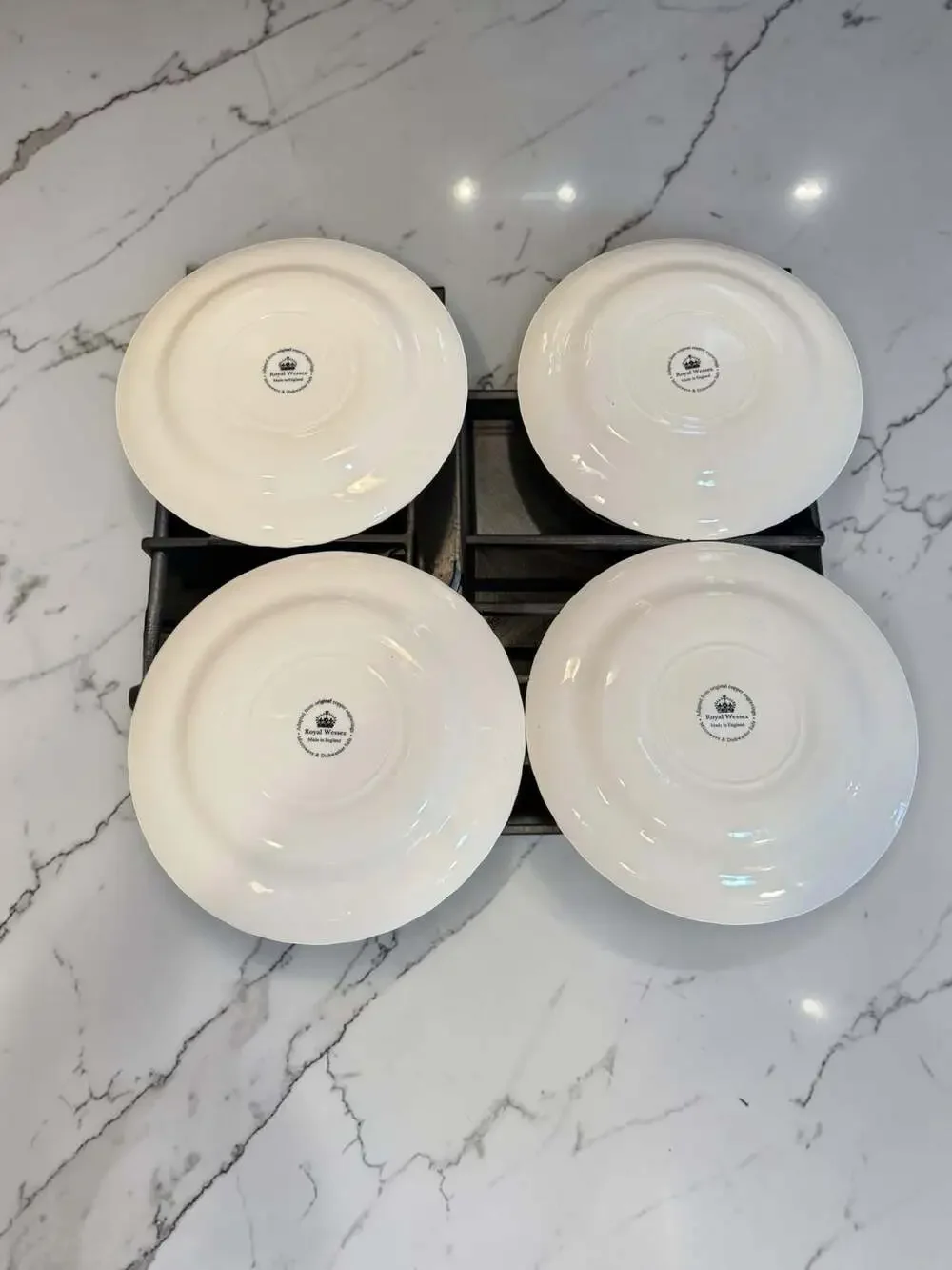 4 Royal Wessex Jacobean 10” Blue and White Floral Ironstone 10” Dessert Plates